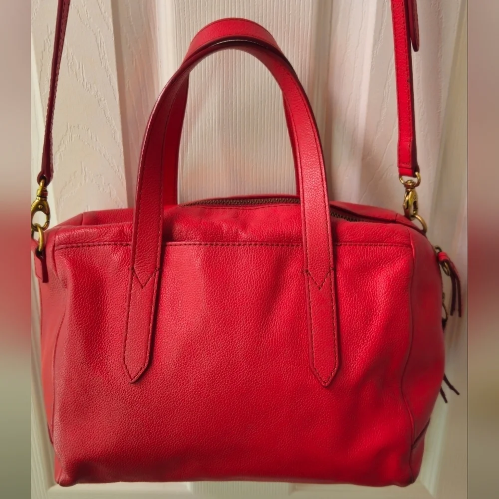 Fossil Sydney Red Leather Satchel w/Crossbody Strap